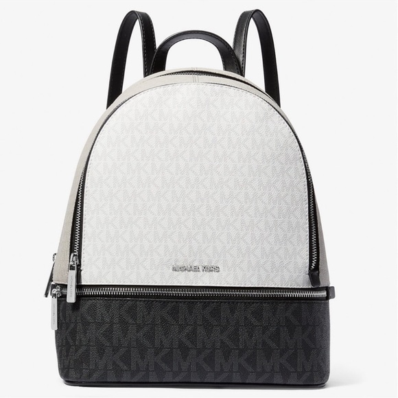 Michael Kors Rhea Medium Color-Block Signature Logo Backpack Optic White Multi - Picture 1 of 8